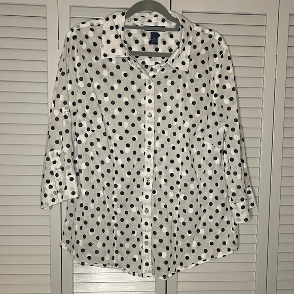 Karen Scott Tops - Karen Scott Polka Dot Button Down Shirt